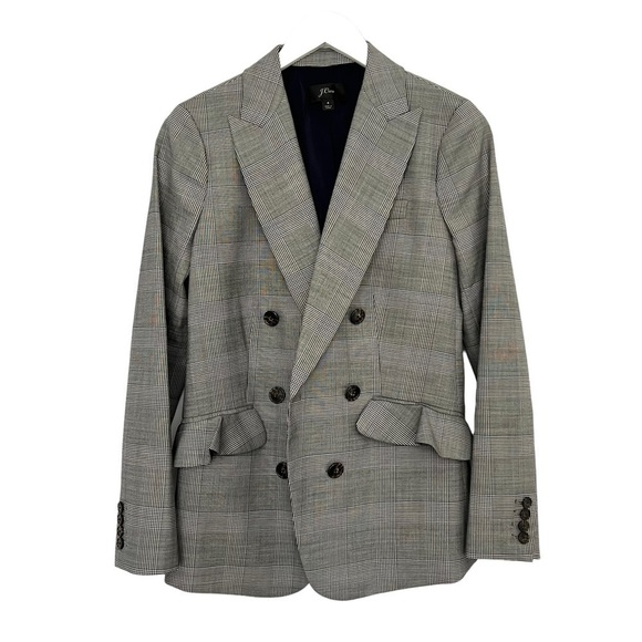 J Crew Glen Plaid Wool Ruffle Pocket Double Breasted Blazer Size 4 - Picture 7 of 16